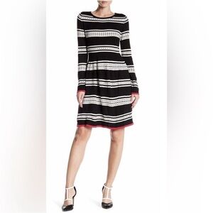 Eliza J Black and White Long Sleeve A-Line Knit Sweater Dress